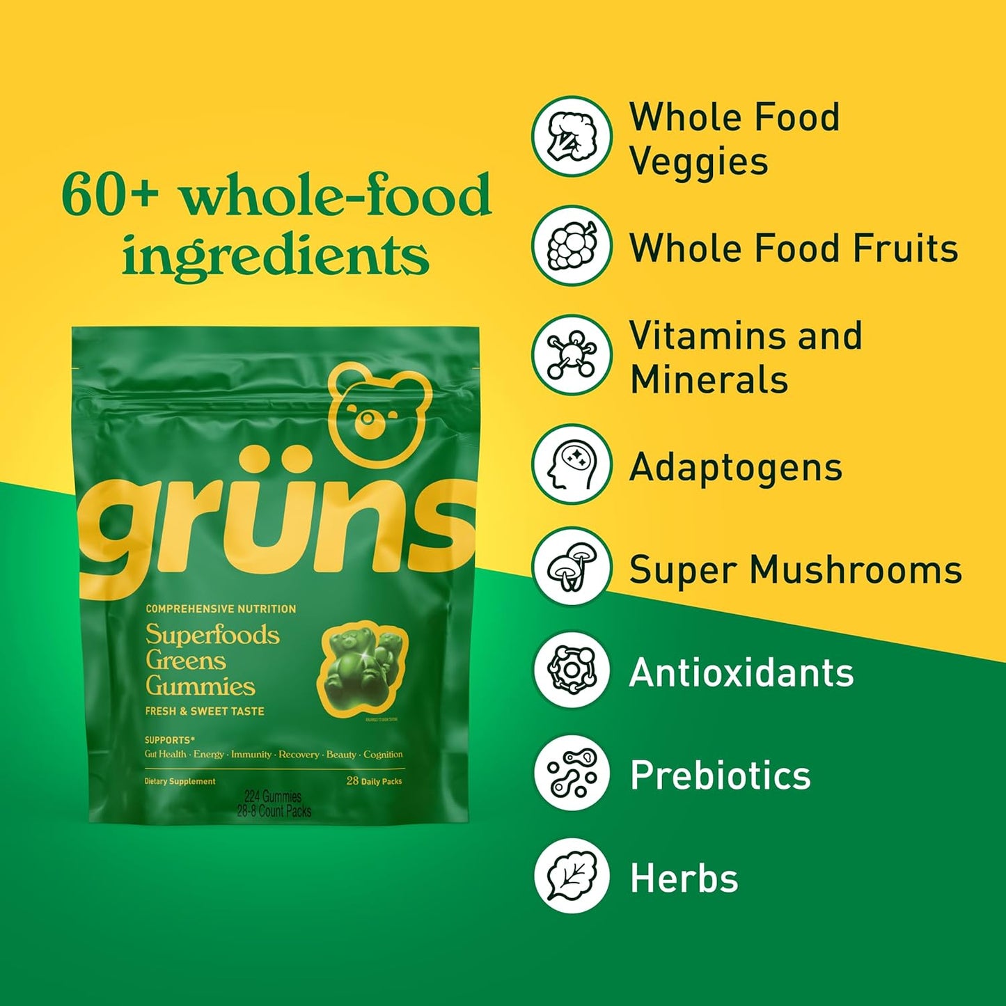 Gruns Adults Super Greens Multivitamin Gummie