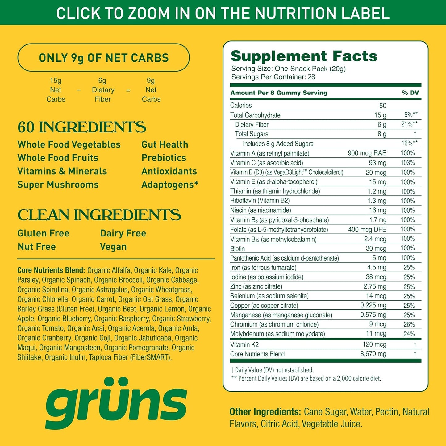 Gruns Adults Super Greens Multivitamin Gummie